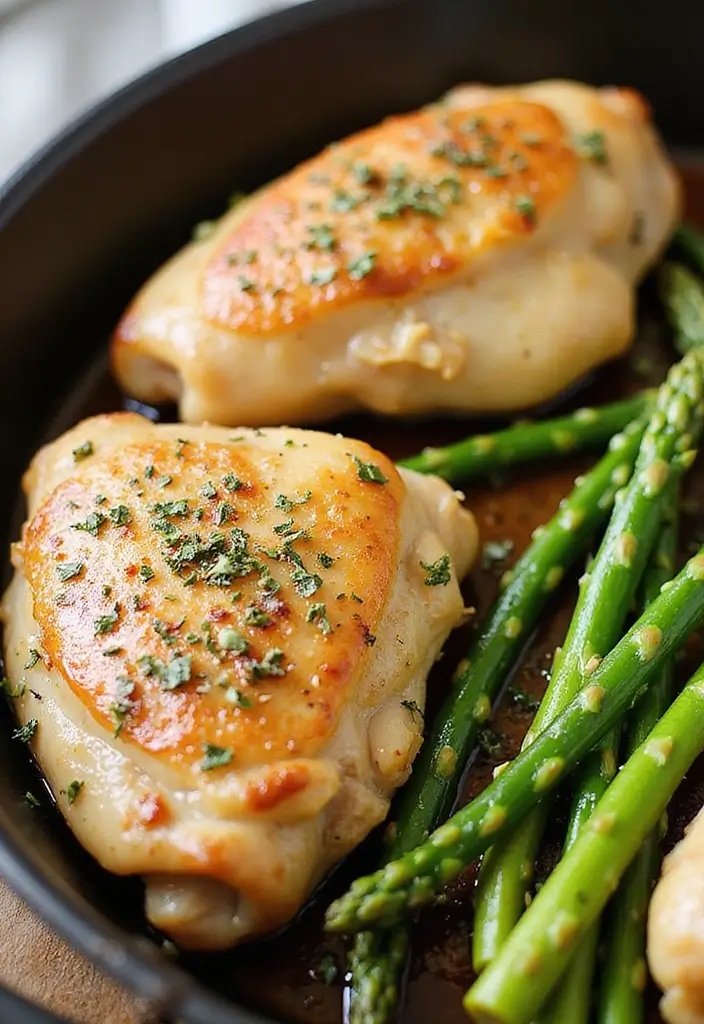 30 Low Carb Chicken Thigh Recipes That Are Easy and Satisfying 22 30 Low Carb Chicken Thigh Recipes That Are Easy and Satisfying - 21. One Pan Chicken Thighs and Asparagus