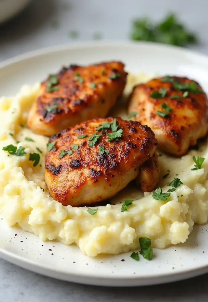 30 Low Carb Chicken Thigh Recipes That Are Easy and Satisfying 28 30 Low Carb Chicken Thigh Recipes That Are Easy and Satisfying - 27. Chicken Thighs with Cauliflower Mash