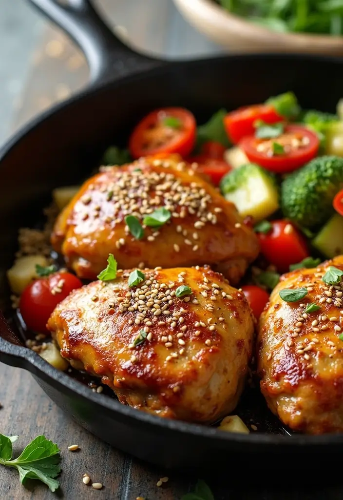 30 Cast Iron Chicken Thighs Recipes for Crispy Skillet Flavor - 22. Sesame Garlic Chicken Thighs