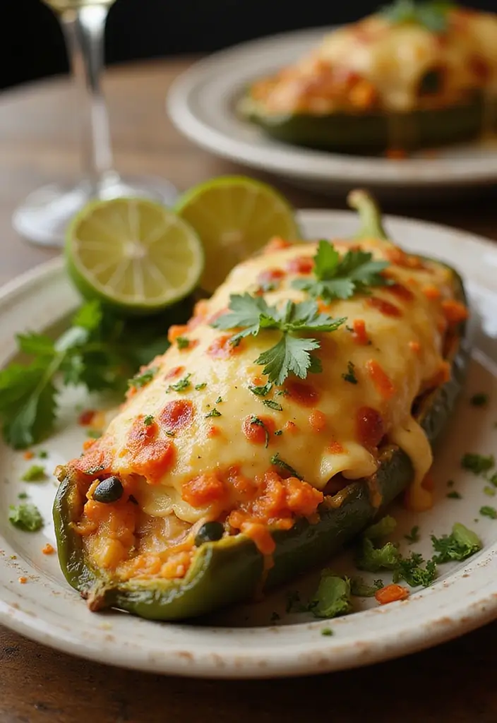 30 Mexican Chicken Casserole Recipes That Feed a Crowd - 20. Chicken and Cheese Stuffed Poblano Casserole