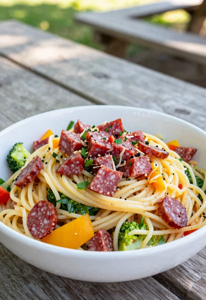 16 Cold Spaghetti Salad Recipes: Refreshing Potluck Dishes - 13. Cold Spaghetti Salad with Salami 1