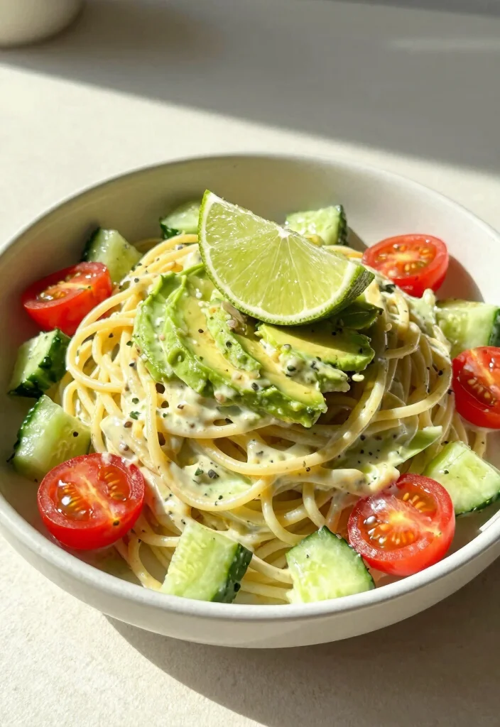 16 Cold Spaghetti Salad Recipes: Refreshing Potluck Dishes - 8. Creamy Avocado Cold Spaghetti Salad 1