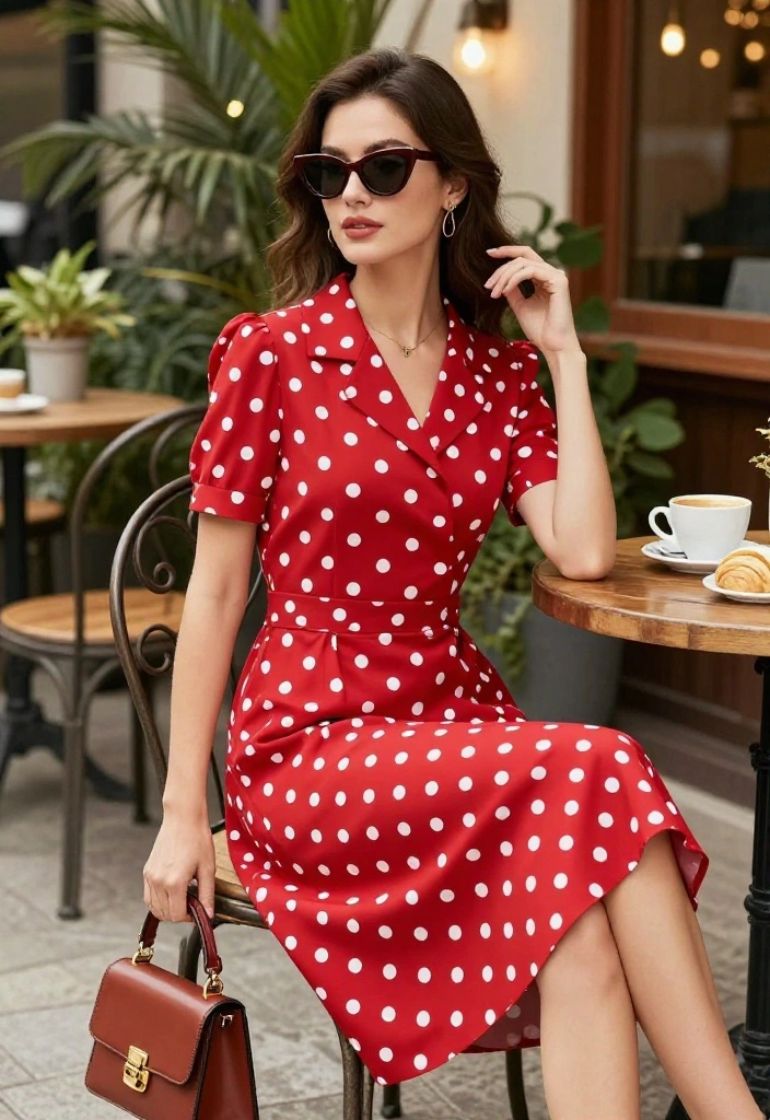 15 Poster Girl Dress Outfit Ideas With Trendy Chic Style - 2. Chic Polka Dot Dress for That Retro Vibe 1
