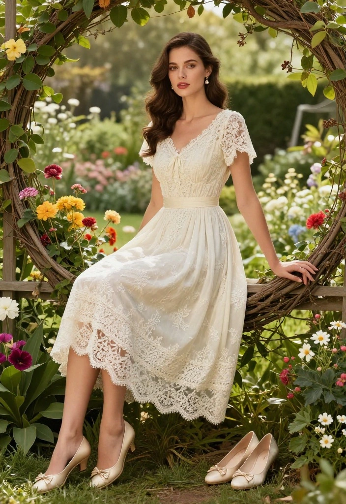 15 Poster Girl Dress Outfit Ideas With Trendy Chic Style - 6. Vintage Tea Dress with Lace Details 1