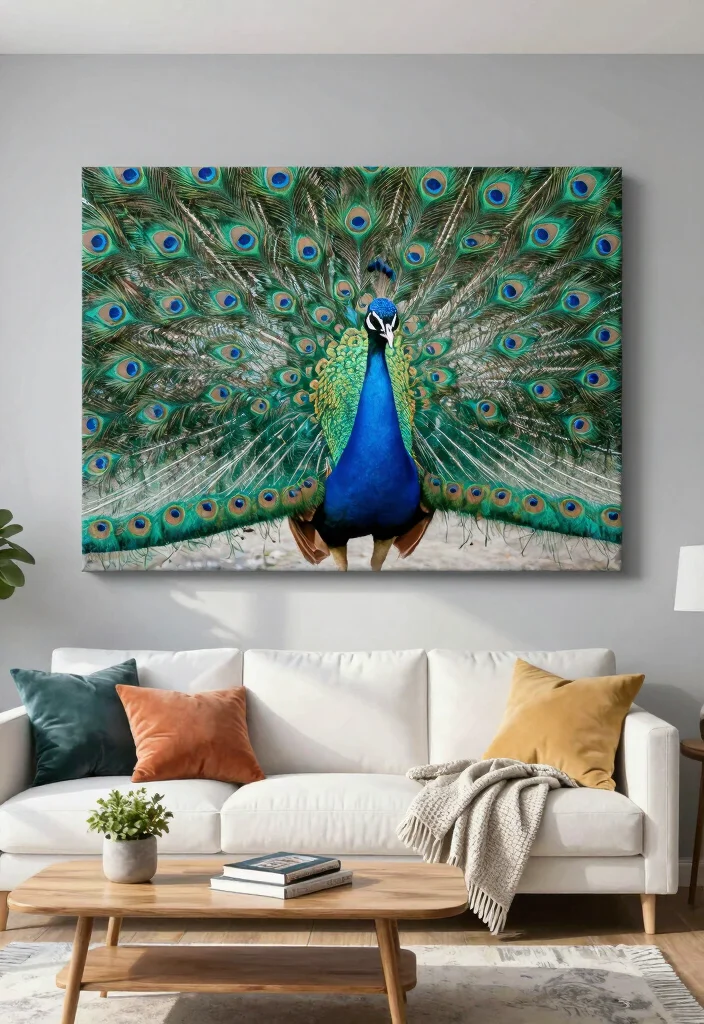 16 Peacock Wall Art Ideas With Bold Elegant Vibes - 1. Stunning Canvas Prints 1