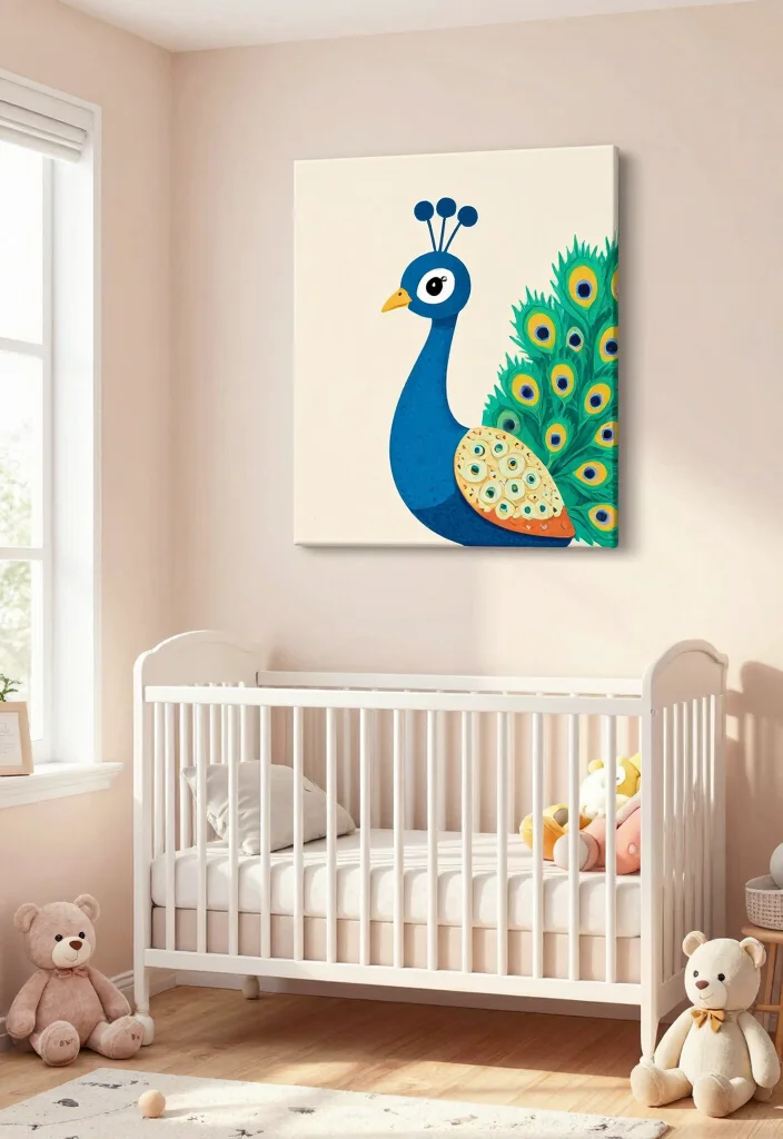 16 Peacock Wall Art Ideas With Bold Elegant Vibes - 11. Whimsical Peeking Peacock 1