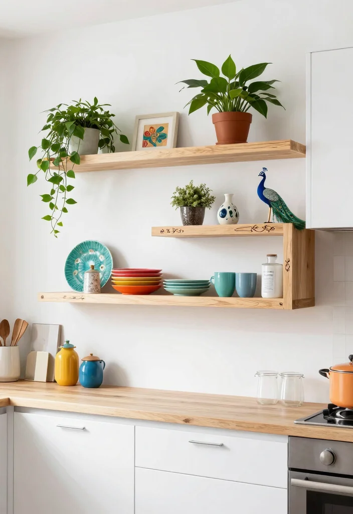 16 Peacock Wall Art Ideas With Bold Elegant Vibes - 14. Functional Art: Shelving with Peacock Designs 1