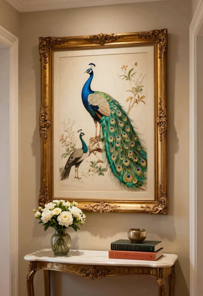 16 Peacock Wall Art Ideas With Bold Elegant Vibes - 3. Framed Vintage Art 1