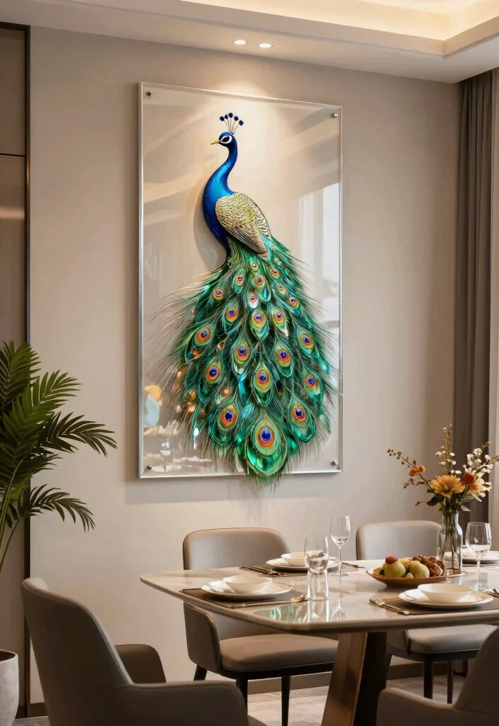 16 Peacock Wall Art Ideas With Bold Elegant Vibes - 6. Glass Art Displays 1