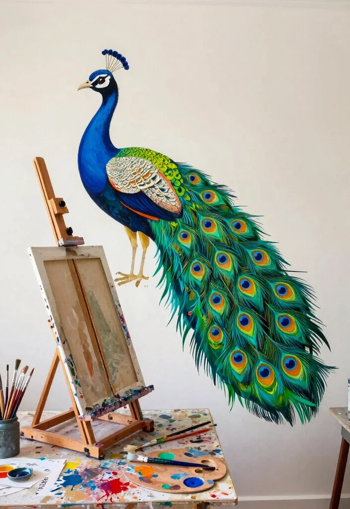 16 Peacock Wall Art Ideas With Bold Elegant Vibes - 9. DIY Painted Peacock Art 1