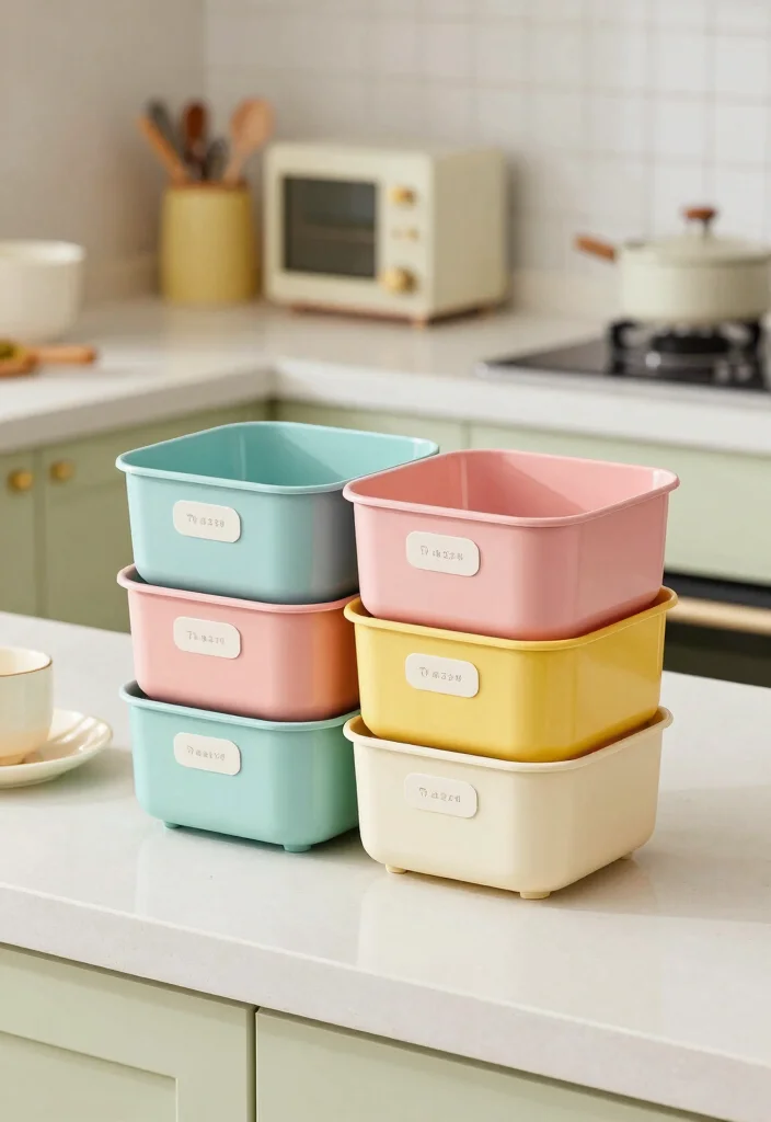 16 Small Crockery Unit Design Ideas With Smart Storage - 14. Stackable Storage Bins 1