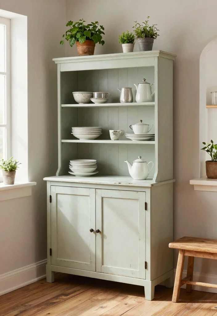 16 Small Crockery Unit Design Ideas With Smart Storage - 2. Vintage Style Hutch Cabinet 1