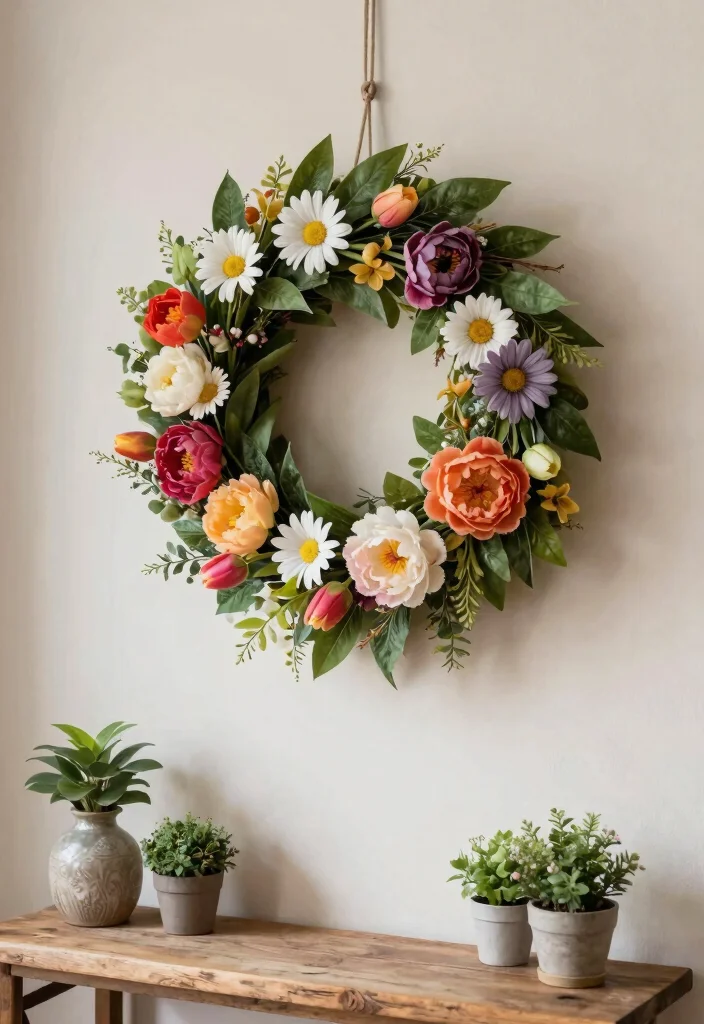16 Spring Wall Art Ideas With Fresh Seasonal Charm 3 16 Spring Wall Art Ideas With Fresh Seasonal Charm - 2. Flower Wreaths for a Pop of Color 1