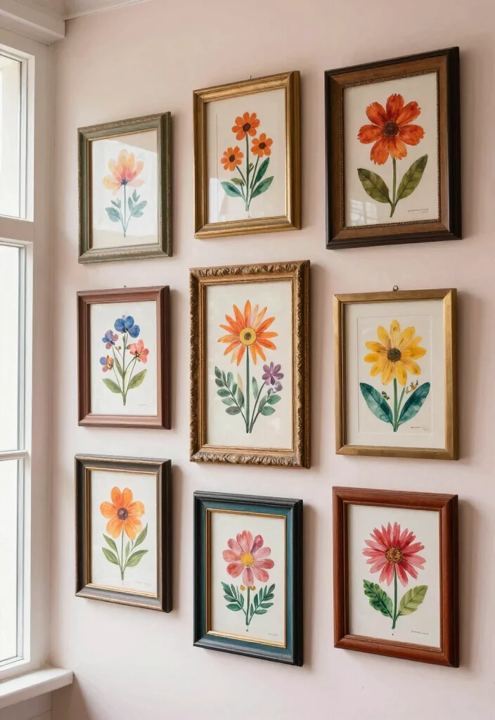 16 Spring Wall Art Ideas With Fresh Seasonal Charm 5 16 Spring Wall Art Ideas With Fresh Seasonal Charm - 4. Upcycled Vintage Frames with Fresh Artwork 1