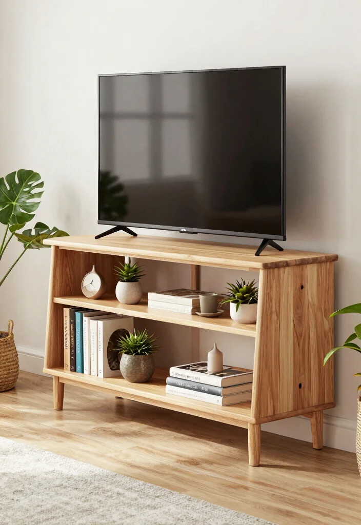 16 TV Unit Table Design Ideas With Functional Elegance 16 16 TV Unit Table Design Ideas With Functional Elegance - 15. Ladders for Stylish Displays 1