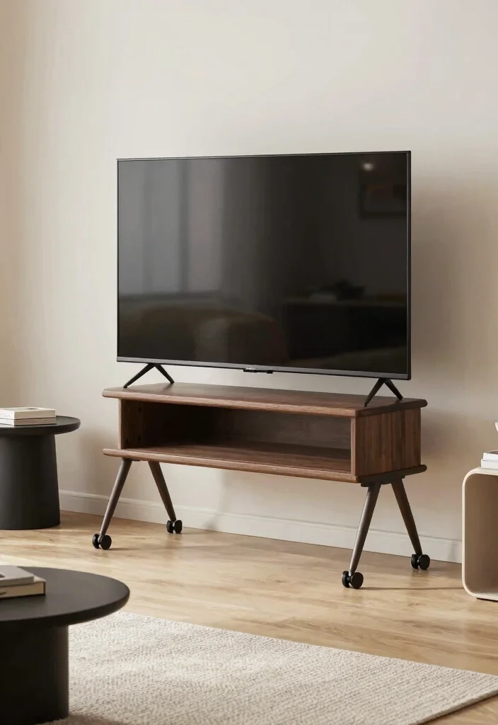 16 TV Unit Table Design Ideas With Functional Elegance 8 16 TV Unit Table Design Ideas With Functional Elegance - 7. Mobile TV Stands for Flexibility 1