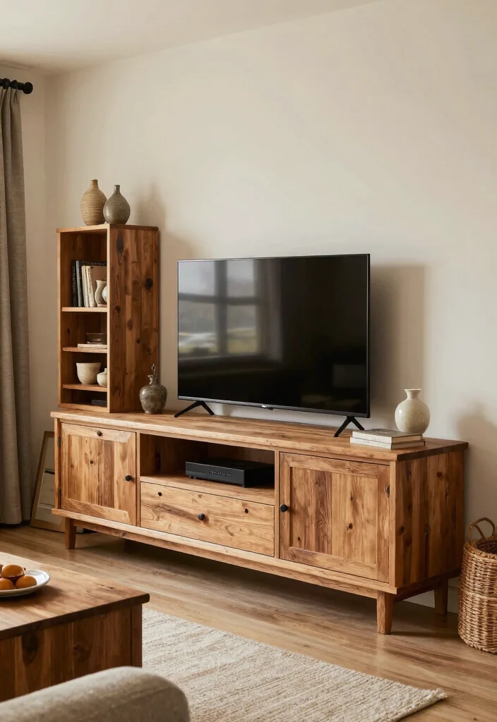16 TV Unit Table Design Ideas With Functional Elegance 9 16 TV Unit Table Design Ideas With Functional Elegance - 8. Stylish Rustic Designs for Warmth 1