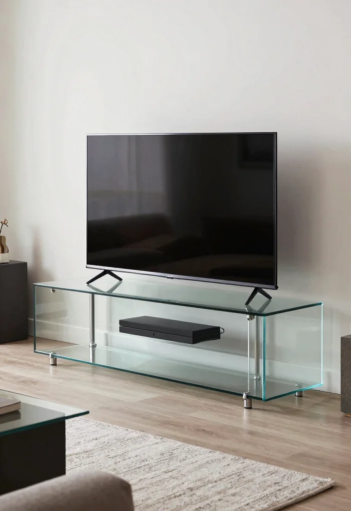 16 TV Unit Table Design Ideas With Functional Elegance 10 16 TV Unit Table Design Ideas With Functional Elegance - 9. Sleek Glass TV Stands for a Modern Edge 1