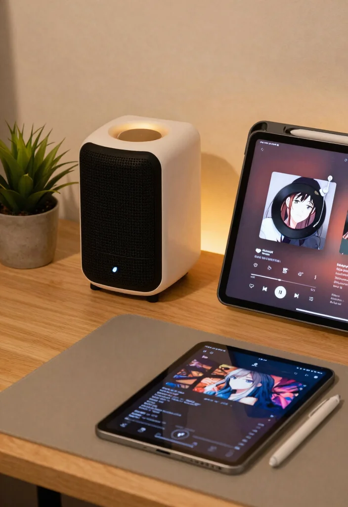 17 Anime Desk Setup Ideas With Cool Aesthetic Vibes - 16. Relaxing Music Station 1