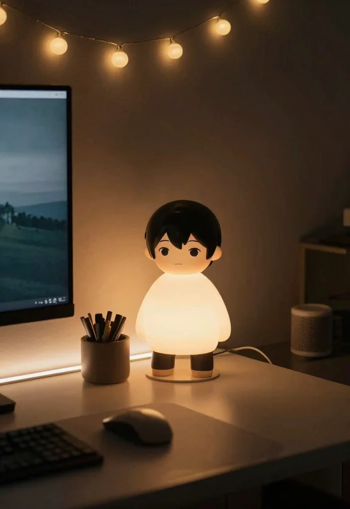 17 Anime Desk Setup Ideas With Cool Aesthetic Vibes - 6. Cozy Lighting Elements 1