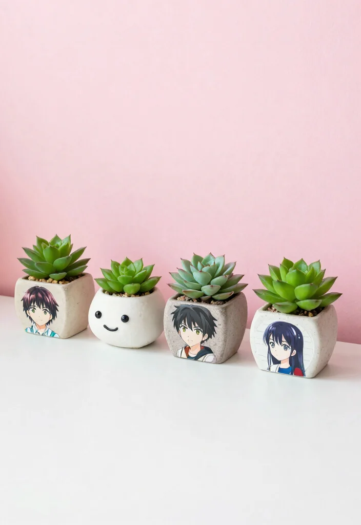 17 Anime Desk Setup Ideas With Cool Aesthetic Vibes - 7. Colorful Desk Plants 1