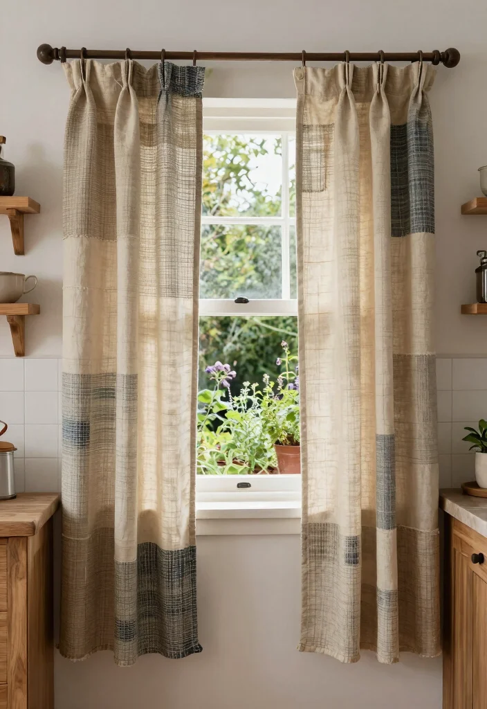 17 Cafe Curtains Kitchen 2026 Trending Ideas With Cozy Vintage Feel - 15. Repurposed Canvas 1