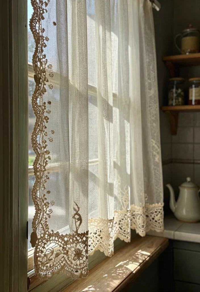 17 Cafe Curtains Kitchen 2026 Trending Ideas With Cozy Vintage Feel - 6. Vintage Lace Trims 1