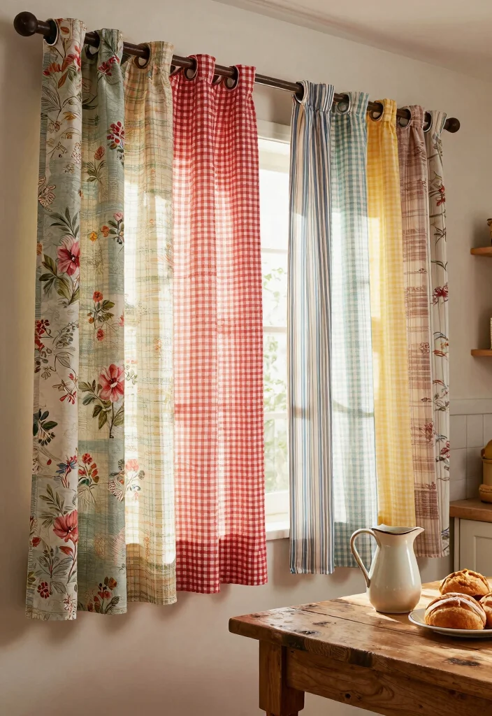 17 Cafe Curtains Kitchen 2026 Trending Ideas With Cozy Vintage Feel - 9. Repurposed Vintage Fabrics 1