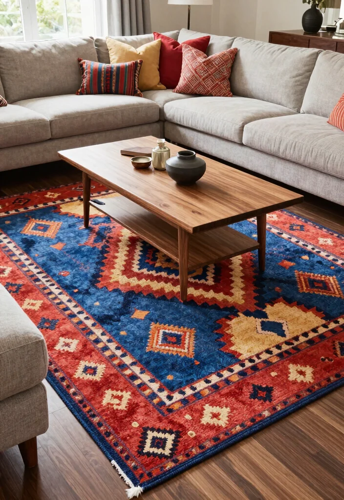 17 Carpet Placement Living Room Ideas That Define the Space - 1. Center Stage: The Statement Rug 1