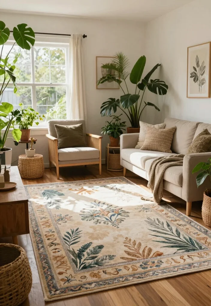 17 Carpet Placement Living Room Ideas That Define the Space - 10. Outdoor-Inspired: Bringing Nature Indoors 1