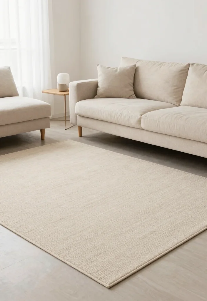 17 Carpet Placement Living Room Ideas That Define the Space - 16. Minimalist Layers: Subtle Textures 1
