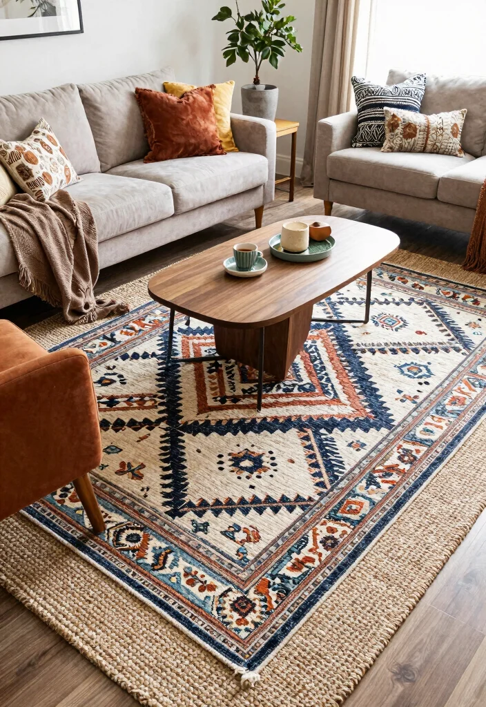 17 Carpet Placement Living Room Ideas That Define the Space - 2. Layering for Depth 1