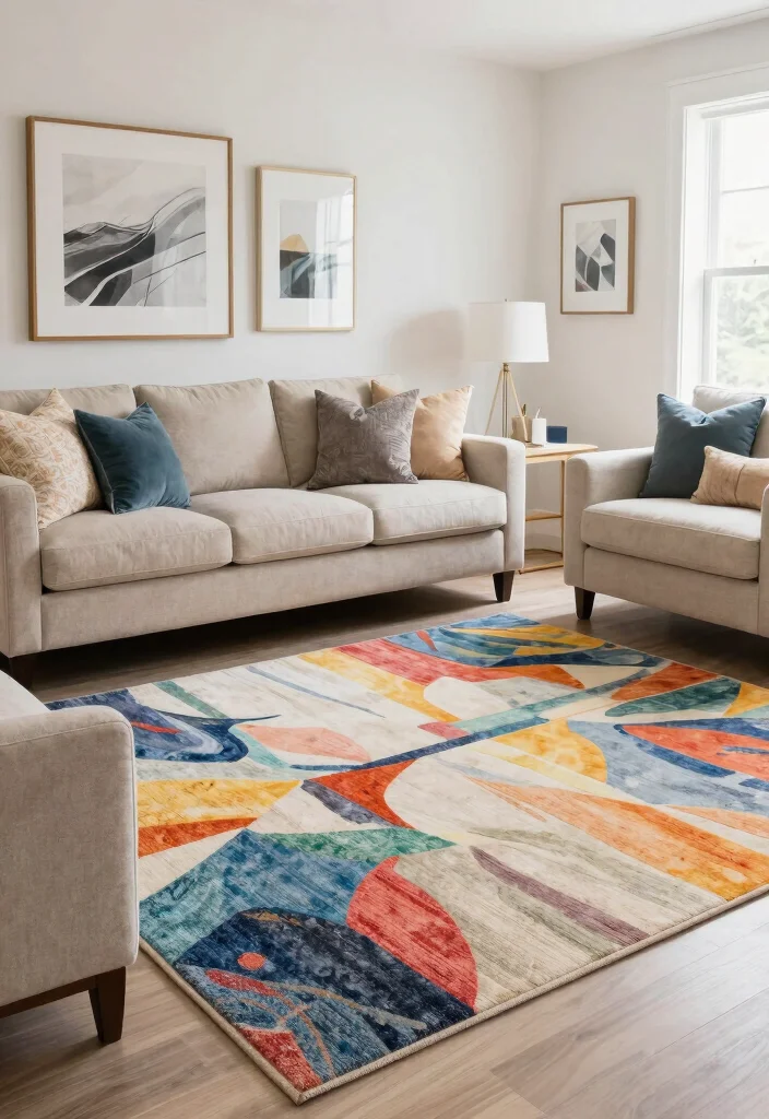 17 Carpet Placement Living Room Ideas That Define the Space - 5. Contrast and Complement: Color Coordination 1