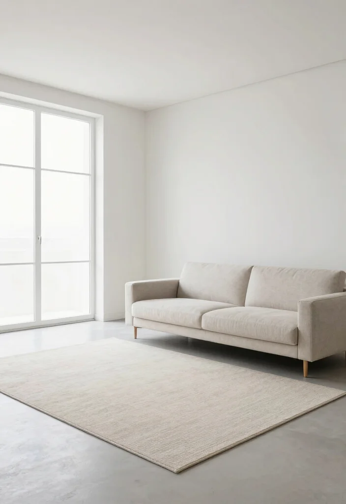 17 Carpet Placement Living Room Ideas That Define the Space - 8. Minimalist Approach: Less is More 1