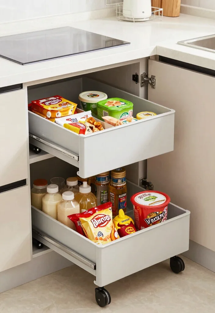17 Under Cabinet Shelf Ideas That Maximize Storage - 14. Rolling Bins for Easy Access 1