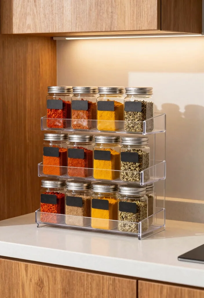 17 Under Cabinet Shelf Ideas That Maximize Storage - 2. Tiered Spice Rack Display 1