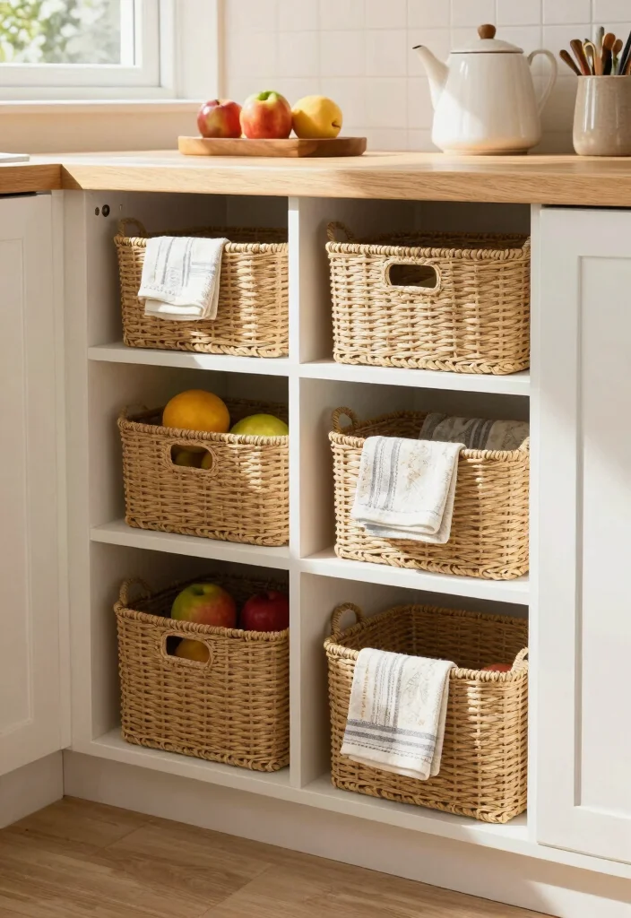 17 Under Cabinet Shelf Ideas That Maximize Storage - 3. Decorative Storage Baskets 1