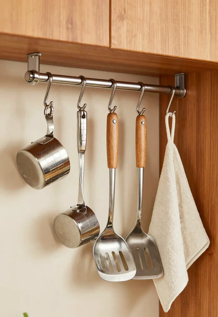 17 Under Cabinet Shelf Ideas That Maximize Storage - 9. S-Shaped Hooks for Utensils 1