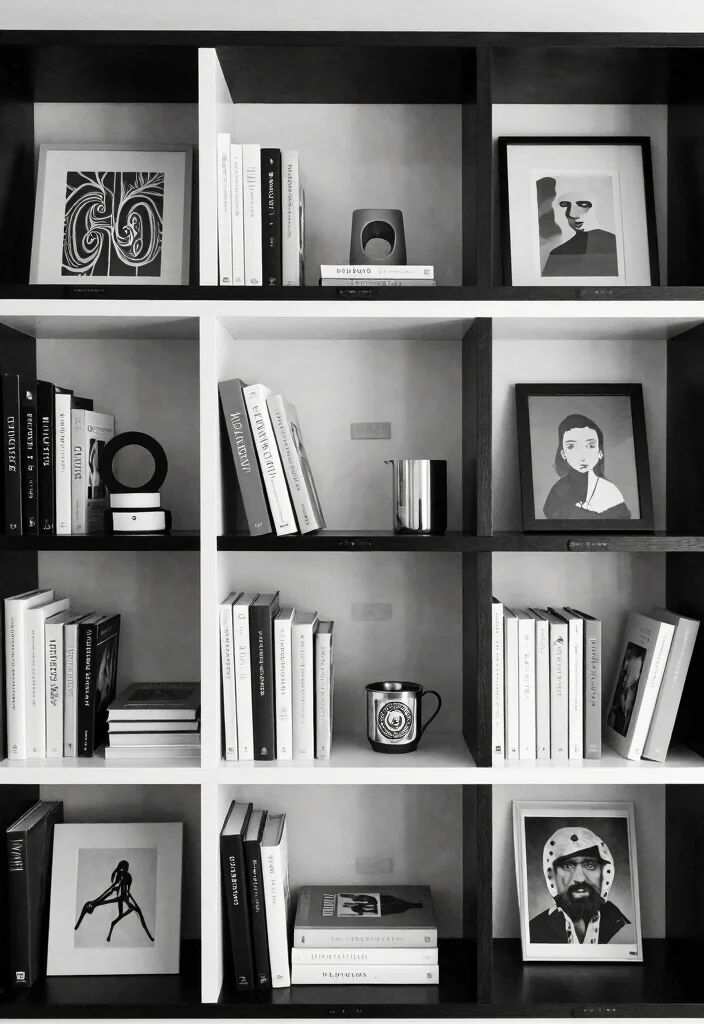 18 Black and White Bookshelf Ideas With Bold Contrast - 10. Curated Collections 1