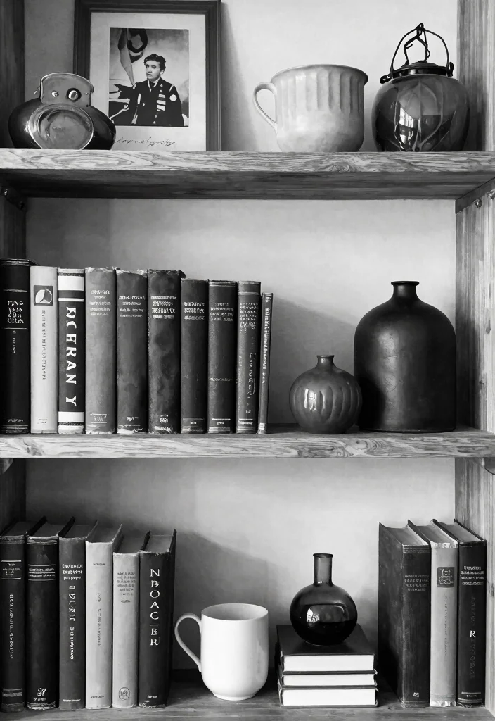 18 Black and White Bookshelf Ideas With Bold Contrast - 11. Vintage Finds 1
