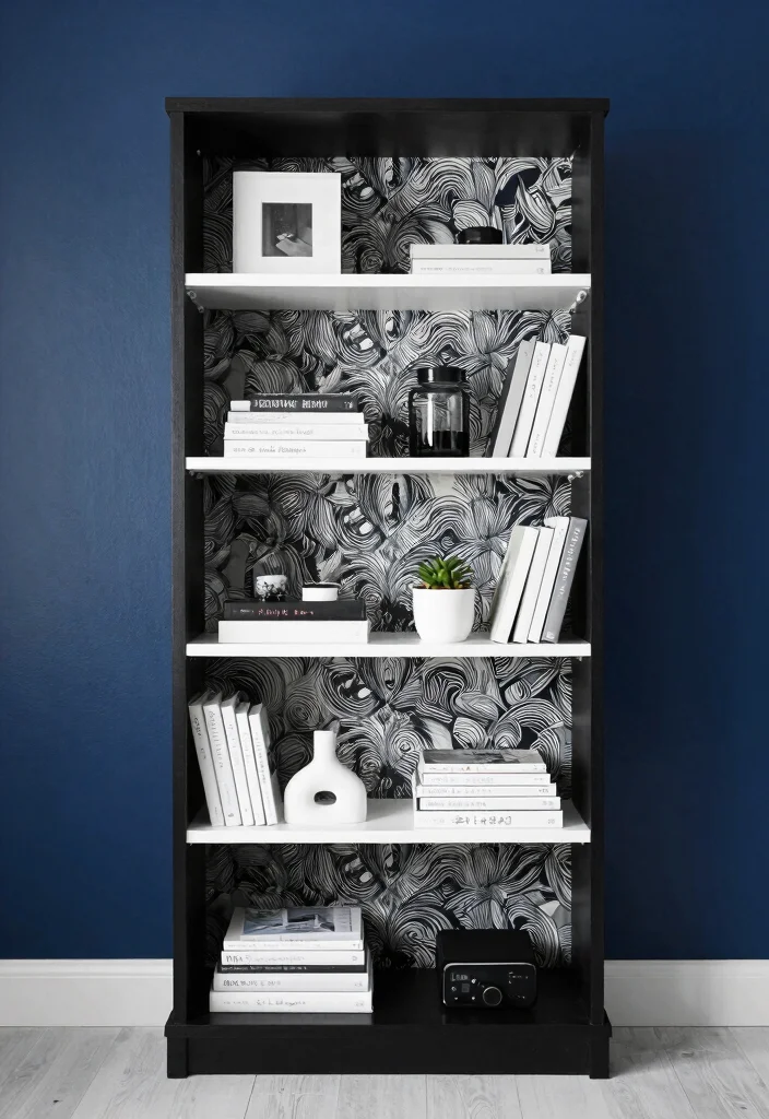 18 Black and White Bookshelf Ideas With Bold Contrast - 12. Bold Backdrops 1