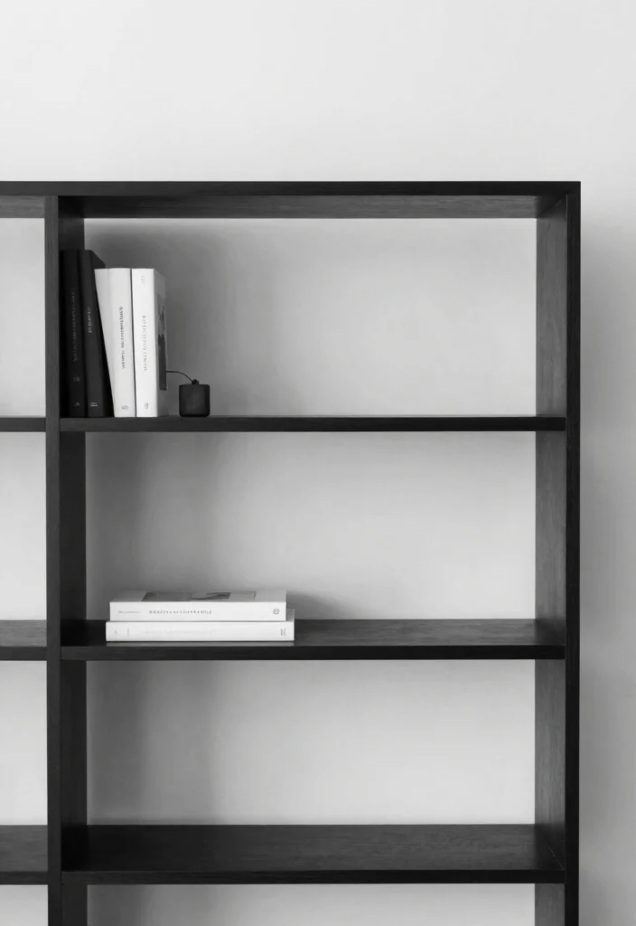18 Black and White Bookshelf Ideas With Bold Contrast - 4. Minimalist Styling 1