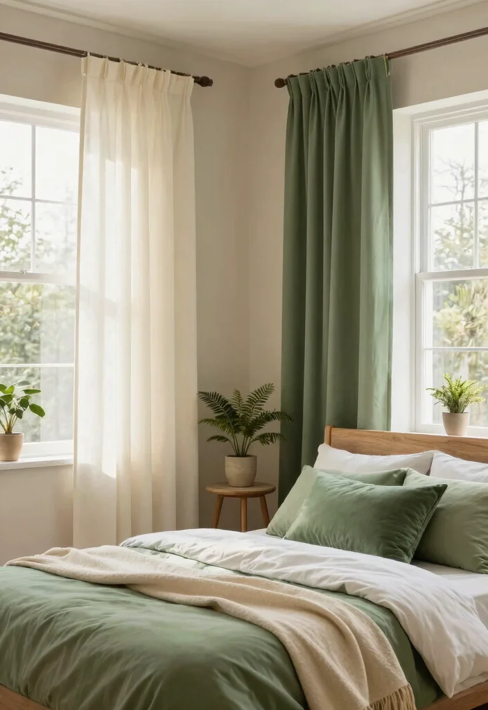 18 Curtains Color Combinations Ideas That Elevate Any Room - 10. Earthy Greens and Cream 1