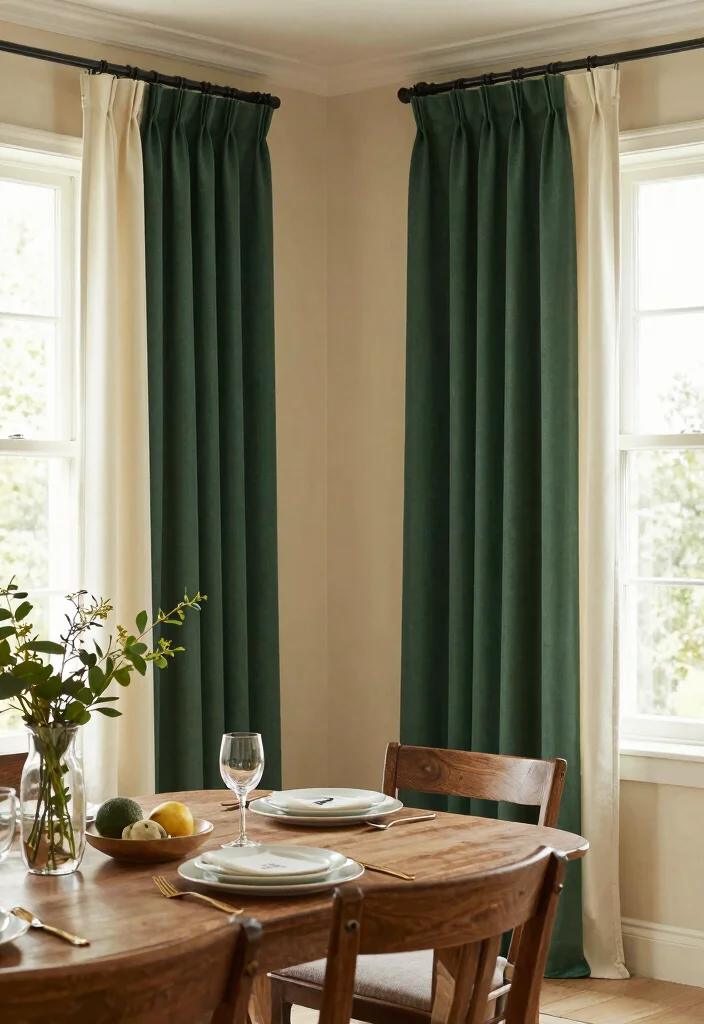 18 Curtains Color Combinations Ideas That Elevate Any Room - 14. Deep Forest Green and Ivory 1