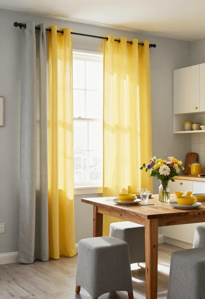 18 Curtains Color Combinations Ideas That Elevate Any Room - 15. Bright Canary Yellow and Soft Gray 1