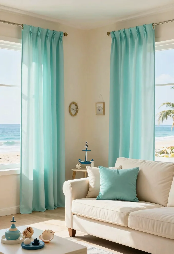 18 Curtains Color Combinations Ideas That Elevate Any Room - 17. Cool Turquoise and Soft Cream 1