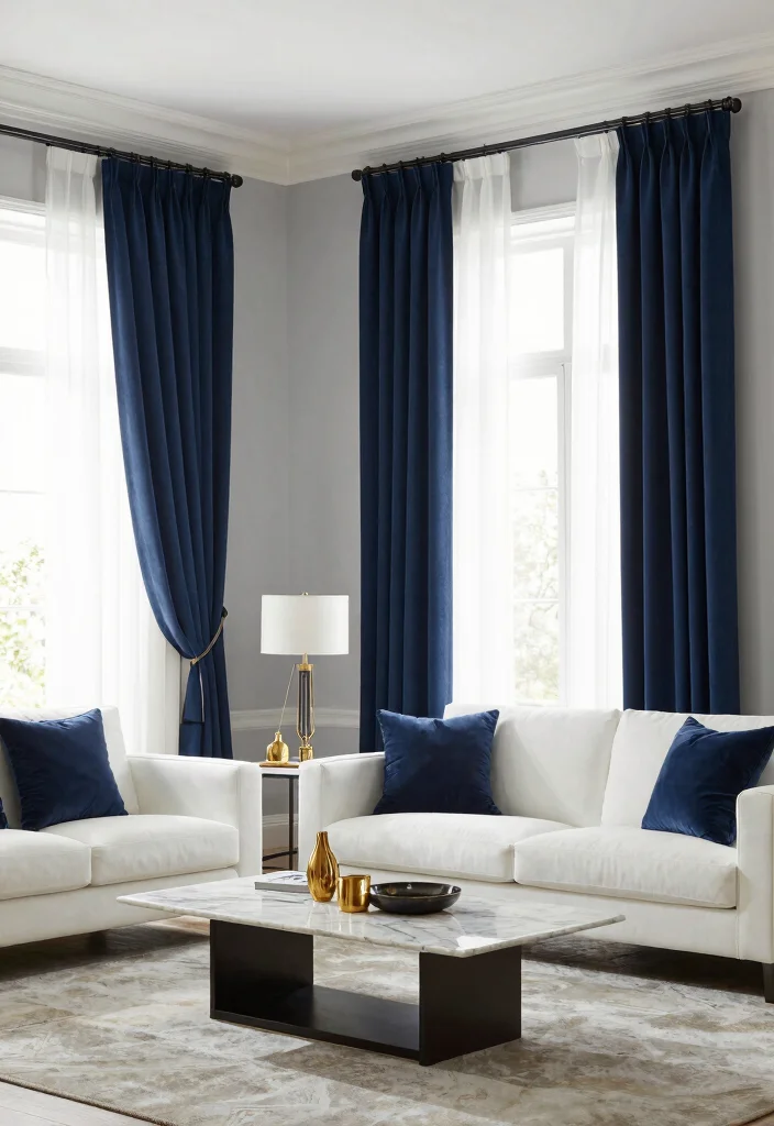 18 Curtains Color Combinations Ideas That Elevate Any Room - 18. Classic Navy and Crisp White 1