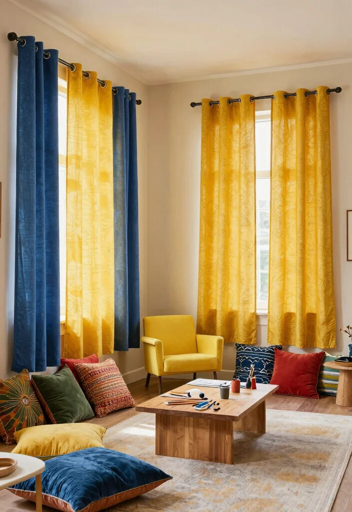 18 Curtains Color Combinations Ideas That Elevate Any Room - 2. Bold Indigo and Mustard Yellow 1