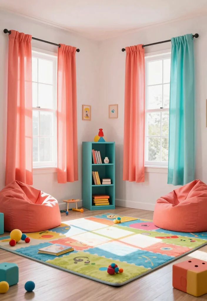 18 Curtains Color Combinations Ideas That Elevate Any Room - 5. Playful Coral and Aqua 1