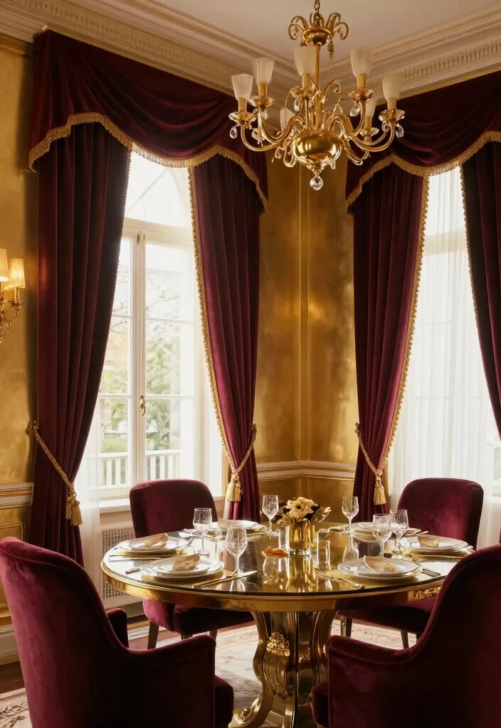 18 Curtains Color Combinations Ideas That Elevate Any Room - 6. Warm Gold and Deep Burgundy 1